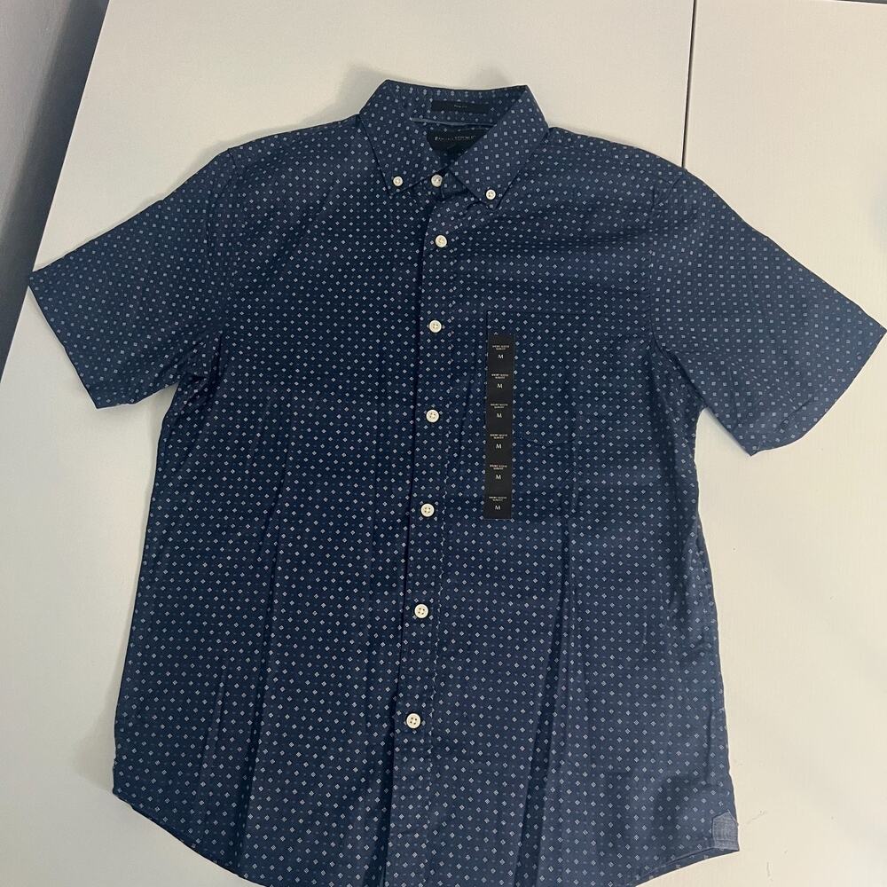 Banana Republic Shirt Men's M Navy Geometric Short Sleeve Slim Fit Button Down
